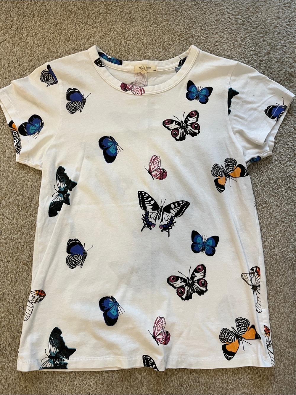 rag & bone White Short-Sleeve Tee with Multicolor Butterfly Print
